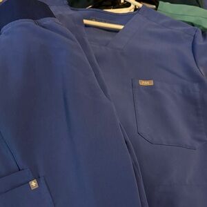 Figs Royal Blue Scrub Top with V-Neck